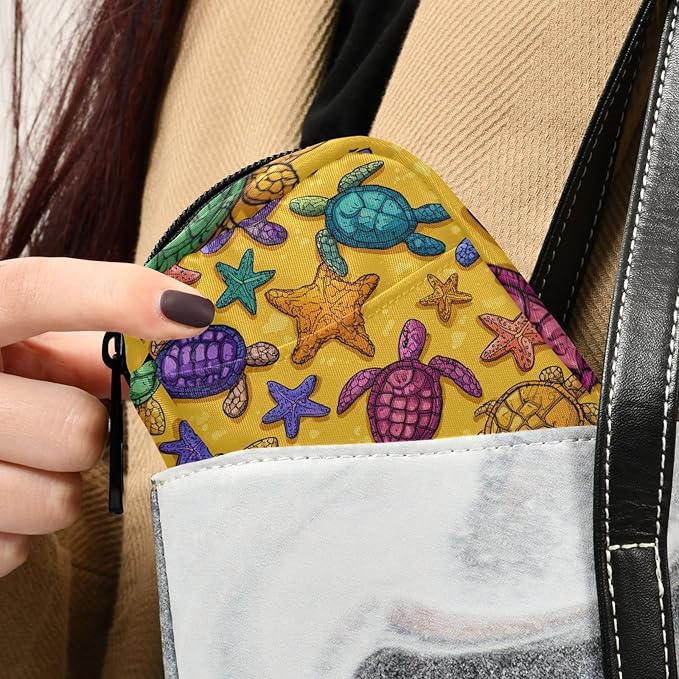 Colorful Turtles and Starfish Travel Pill Organizer Case Box Container Weekly Portable Vitamin Medicine Holder Storage Bag with Zipper Removable