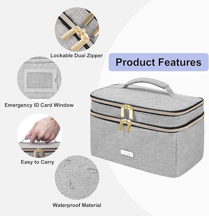 Medicine Storage Bag Pill Bottle Organizer with Portable Small Pouch Travel Medication Bottle Organizer for Emergency Home First Aid Box Kit (Gray)