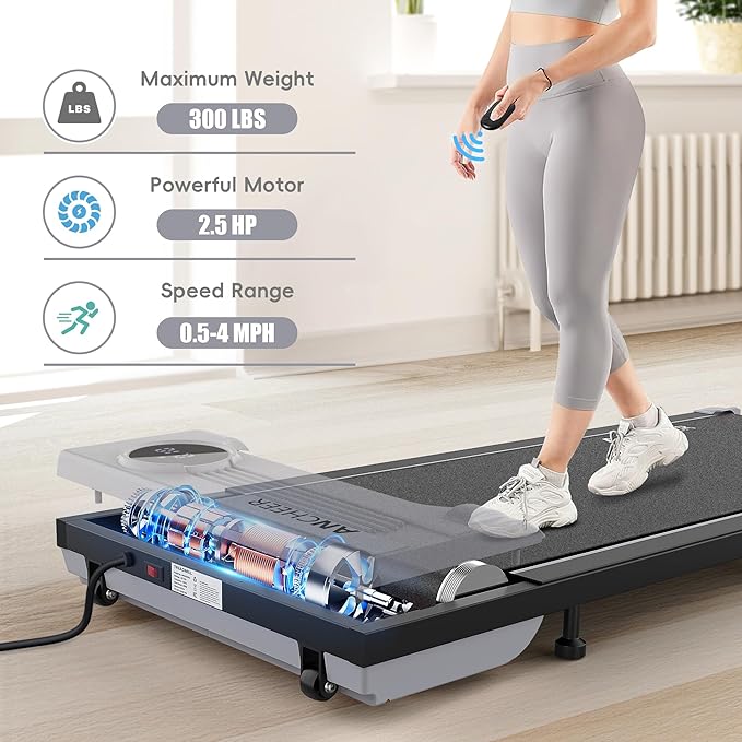 ANCHEER Under Desk Treadmill, Walking Pad Treadmill with Incline, 2.5HP Portable Treadmills for Home 300 lb Capacity, Smart APP Control Jogging Machine with Remote Control, Installation-Free