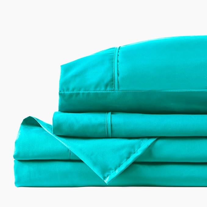 PeachSkinSheets Cooling Bed Sheets for Hot Sleepers - Ultra-Soft Breathable Luxury Microfiber Sheet Set, Moisture-Wicking, Deep Pocket, Oeko-TEX® (King Size, Tiki Turquoise)
