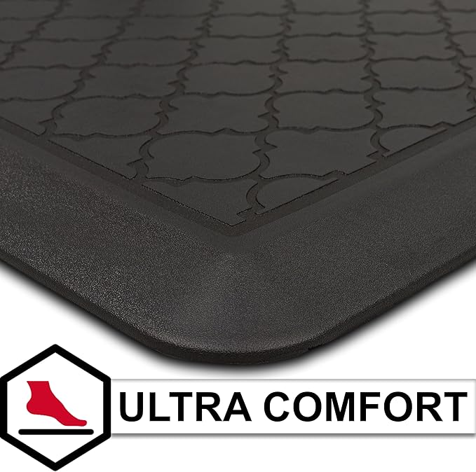 Tempur-Pedic Ultra Comfort Anti-Fatigue Lattice Raven 1' 8" x 3' 6" Kitchen Floor Mat Cushioned Ergonomic Standing Desk Mat Waterproof Non-Skid Foam