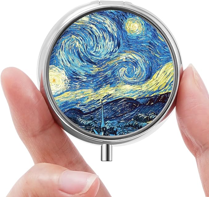 Mini Pill Box, Small Pill Box, Portable Pill Box, Cute Pill Organizer for Vitamins, Medications, Fish Oil and Supplements (Blue Moon)