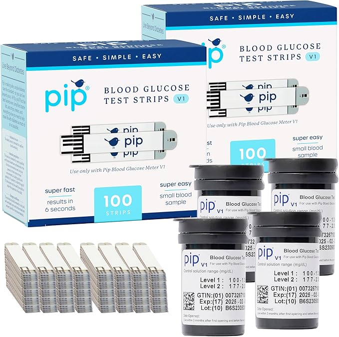 Pip V1 Blood Glucose Test Strips for Diabetes - 200 Count Value Pack | Diabetic Test Strips for Blood Sugar Testing | Compatible with Pip V1 Glucose Monitor | Essential Supplies for Daily Care