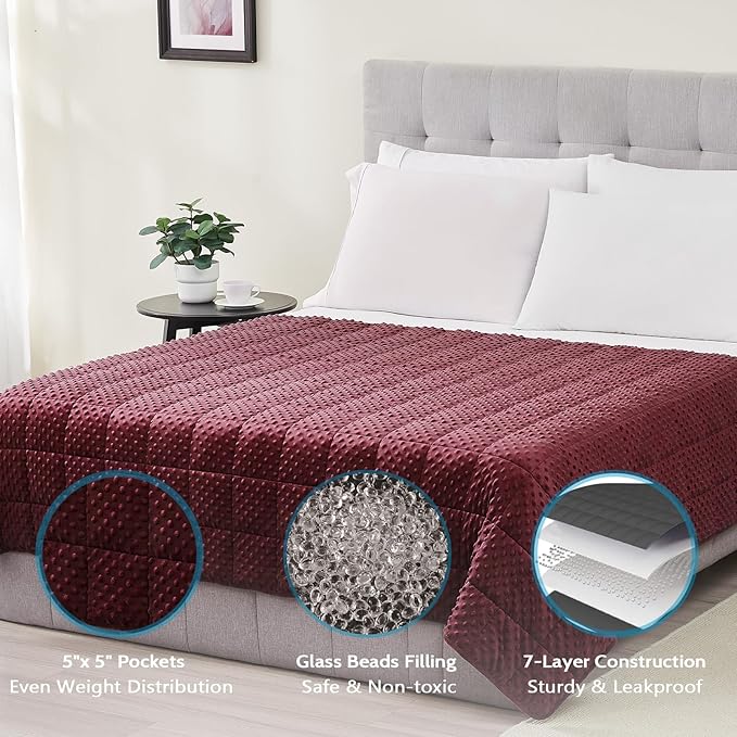 L'AGRATY Weighted Blanket for Adult - 80"x87" 20lbs Minky Dots Heavy Blanket with Glass Beads Soft Breathable for All-Season Summer Fall Winter Thick Comfort for Sleeping