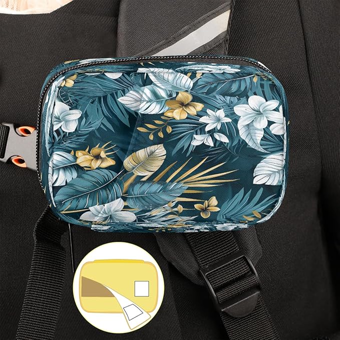 Tropical Floral Leaves Flower Travel Pill Organizer Box Weekly Portable Pill Case Daily Pills 7 Day Small Birth Control Pills Container Removable Compartments for Medicine Vitamins Fish Oil