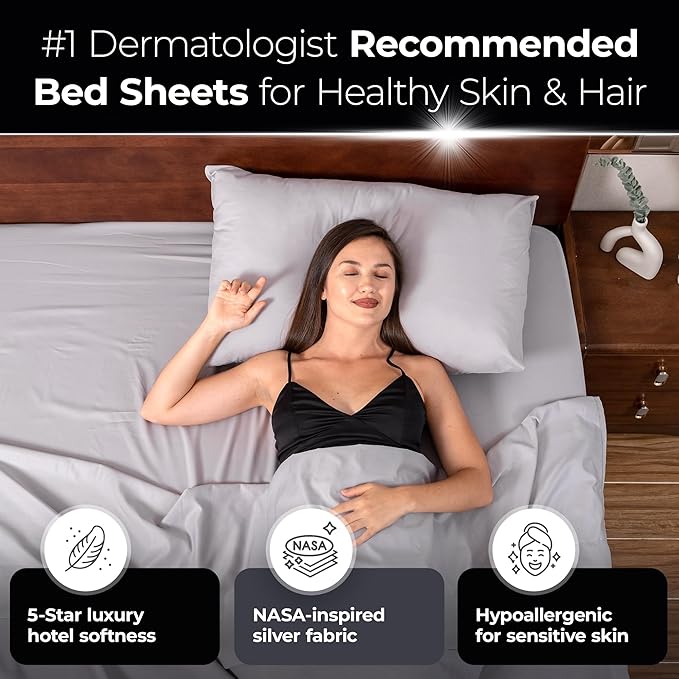 Silvery Silver Infused Bed Sheets Set - Ultra-Soft Temperature-Regulating Fabric with Self-Cleaning Technology™ That Stays Fresh 3X Longer for Hygienic Sleep (Gray, Split King)