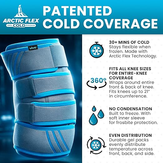 Vive Knee Ice Pack Wrap (2 Pack) - Cold/Hot Gel Compression Brace - Heat Support Strap for Arthritis Pain, Tendonitis, ACL, MCL Injury, Osteoarthritis, Women, Men, Meniscus Patella Surgery