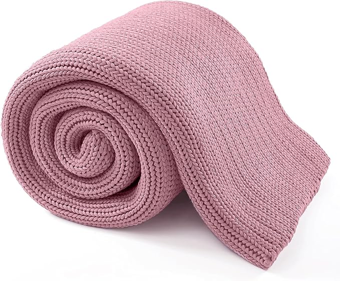Guohaoi Knitted Weighted Blanket for Adults (Muted Pink 60"x80" 15lbs) No Beads Cooling Throw Blanket for Hot Sleepers, Home Decor Breathable Chunky Knit Heavy Blanket Use on Queen/King Size Bed
