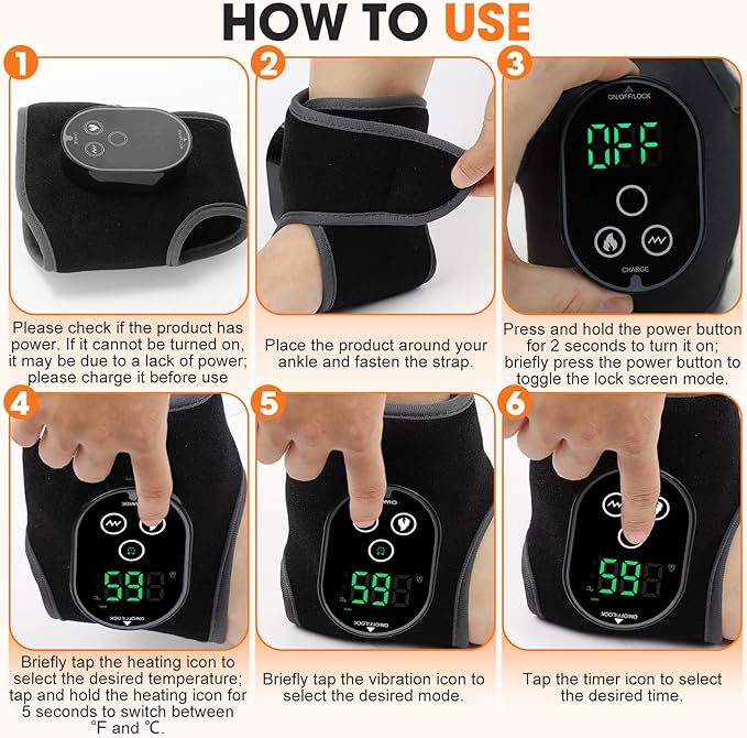 Ankle Massager for Pain Relief, Foot and Ankle Massage with Heat for Neuropathy, Cordless Ankle Heating Pad for Circulation Black