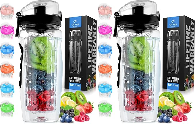 Zulay Fruit Infuser Water Bottle - 34oz - Leakproof With Full-Length Infusion Rod - Men Women's Ideal Fitness Gift Or For Gym, Camping