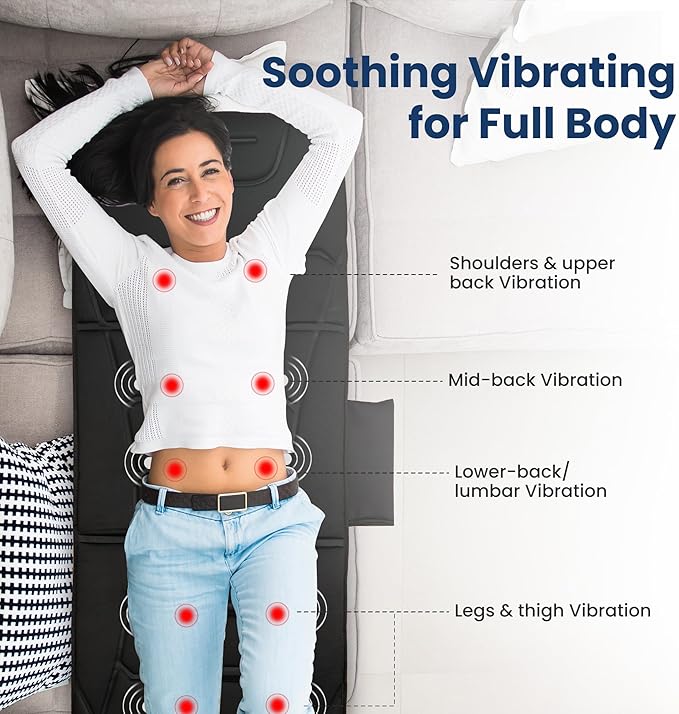 COMFIER Full Body Massage Mat Pad, Heating Vibrating Massage Chair Pad with 10 Vibration Motors, 5 Massage Modes and Auto Shut Off, Gift for Men Women