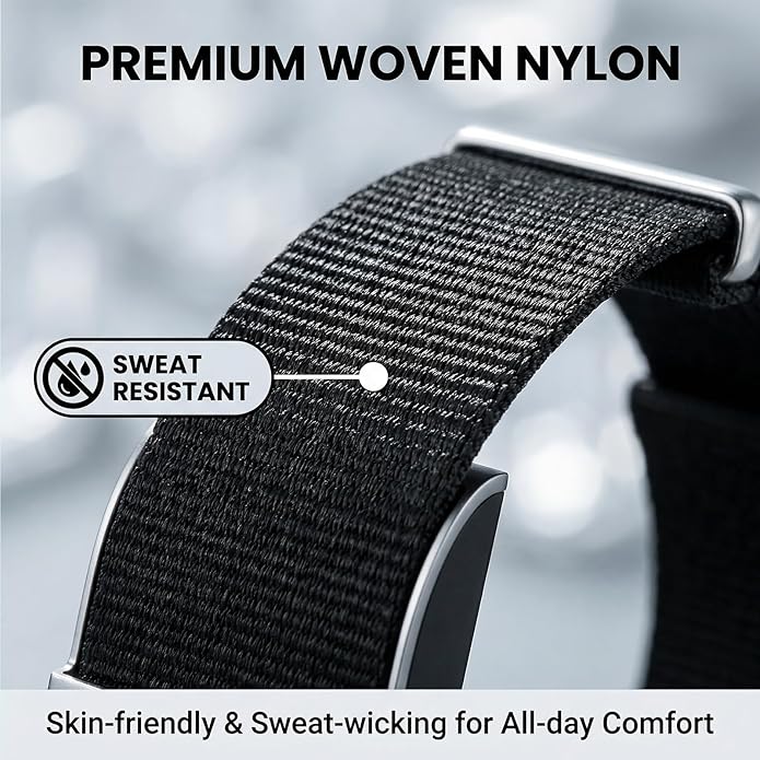 Nylon Strap Compatible with Hume Band - Soft Woven Breathable Replacement Strap Bands for Hume Health Band - 24/7 Wear, Adjustable Sport Wristband - Metal Buckle & Loop Closure for Secure