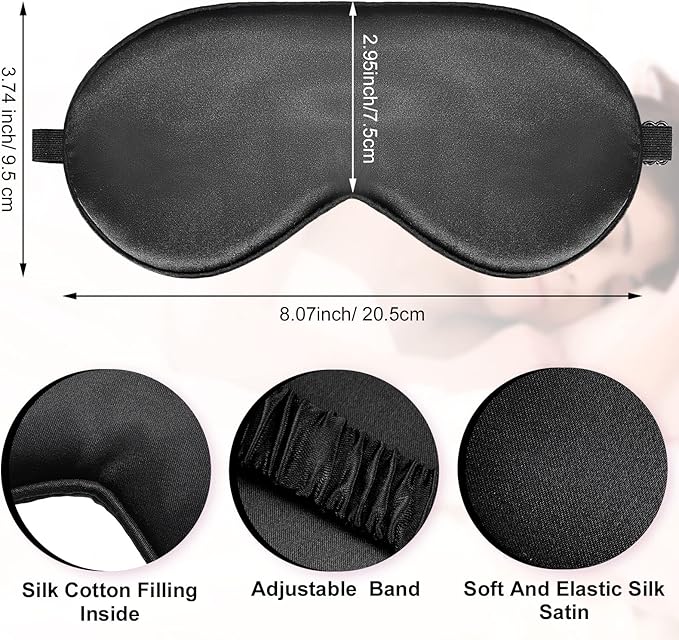 20 Pieces Silk Sleep Eye Mask with Elastic Strap Soft Sleeping Mask Eye Cover Satin Blindfold for Women Men Kids Sleeping Travel Eye Shades Including 2 Pieces of Black Bags(Black)