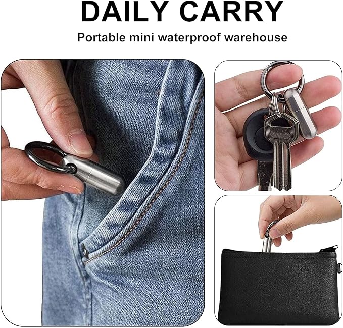 Keychain Pill Holder,Titanium Small Pill Case Portable Travel Pill Box for Purse Wallet Pocket,Waterproof Daily Pill Container Organizer Fob for Outdoor Camping