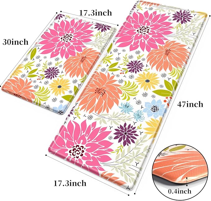 KMAT Kitchen Mat, Heavy Duty Ergonomic Comfort Foam Standing Desk Mat, Cushioned Anti Fatigue Kitchen Rugs for Floor, Waterproof Non-Slip Mats and Rugs Set for Office, Laundry，17.3"x30"+17.3x47
