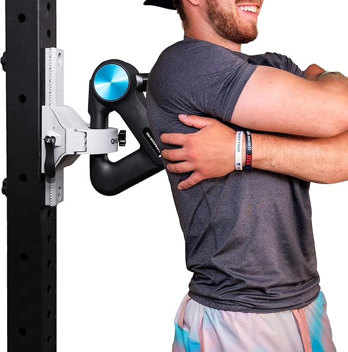 Massage Gun Holder - Power Rack Mounted - Fully Adjustable - Holds Firm Never Moves or Slips - Hands Free Back Massager - Rack Attachments - Massage Gun Attachments