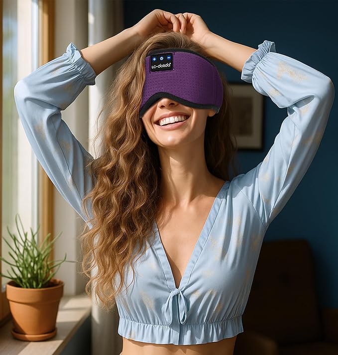 LC-dolida Bluetooth Sleep Mask,Wireless Bluetooth Sleep Mask,Sleep Headphones,Ideal for Travel,Night Work,Napping,Side Sleeping and Office Use for Both Men and Women，Earplugs Included
