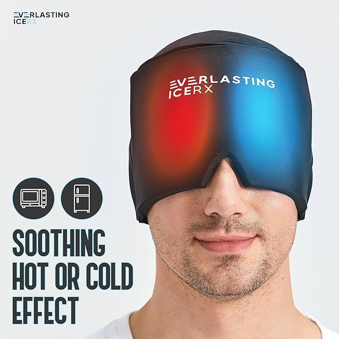 Form Fitting Gel Ice Headache Relief Hat - Cold Therapy Headache Relief Cap/Ice Head Wrap Ice Pack Mask, Cold Compress Headache Relief Cap for Tension & Stress, 20% More Gel, Migraine Relief Black