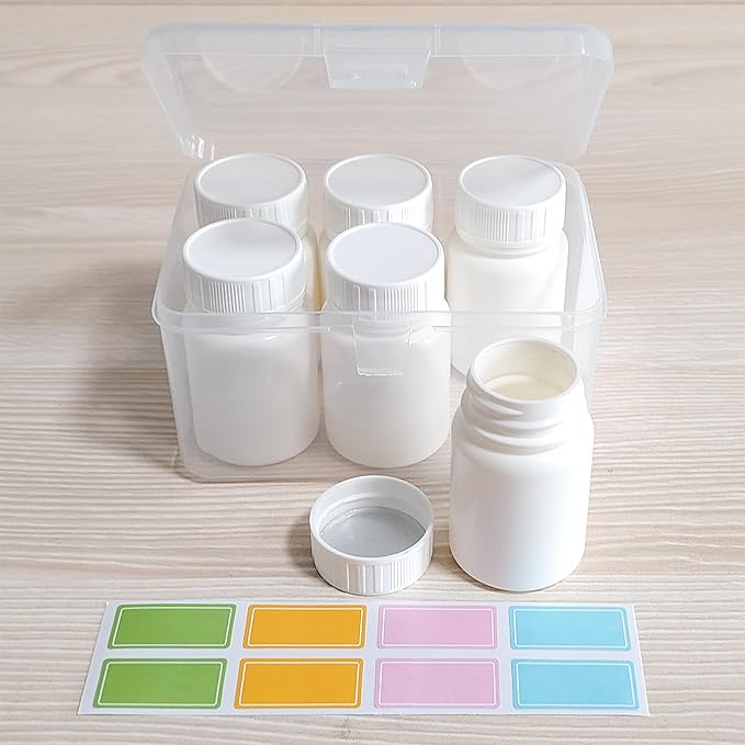 Plastic Empty Pill Bottle Organizer Medicine Vitamin Chemical Containers with Lables Caps (40ml)