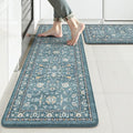 KIMODE Kitchen Floor Mats Cushioned Anti Fatigue,Comfort Memory Foam Kitchen Mats for Floor 2 Piece,Boho Vintage Floral Kitchen Rug Non Slip for Laundry Sink Office Home Decor,Blue