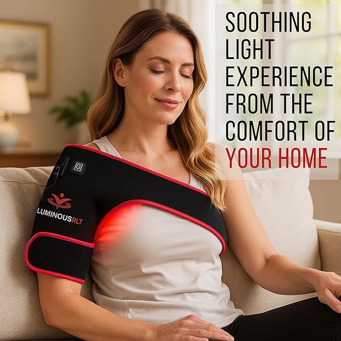 LuminousRLT Red Light Shoulder Wrap – Flexible LED Light Device with Red & Near-Infrared LEDs (660nm & 850nm), 192 LEDs, Auto Shut-Off, Adjustable Fit