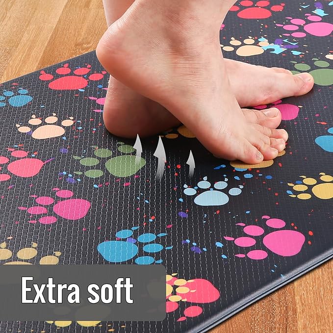 Kitchen Mat Cushioned Anti-Fatigue Floor Mat,Waterproof Non-Skid Kitchen Mats and Rugs Ergonomic Comfort Standing Mat for Kitchen, Home, Office, Sink, Laundry, Colorful Paws (Multicolor)