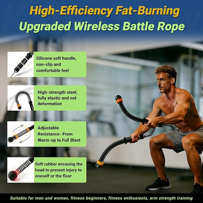 Adjustable Weighted Ropeless Battle Ropes, Portable Arm Exerciser Rope for Home Gym - HIIT, Power sports & High-Intensity Interval Training, Portable Workout Equipment for Men & Women