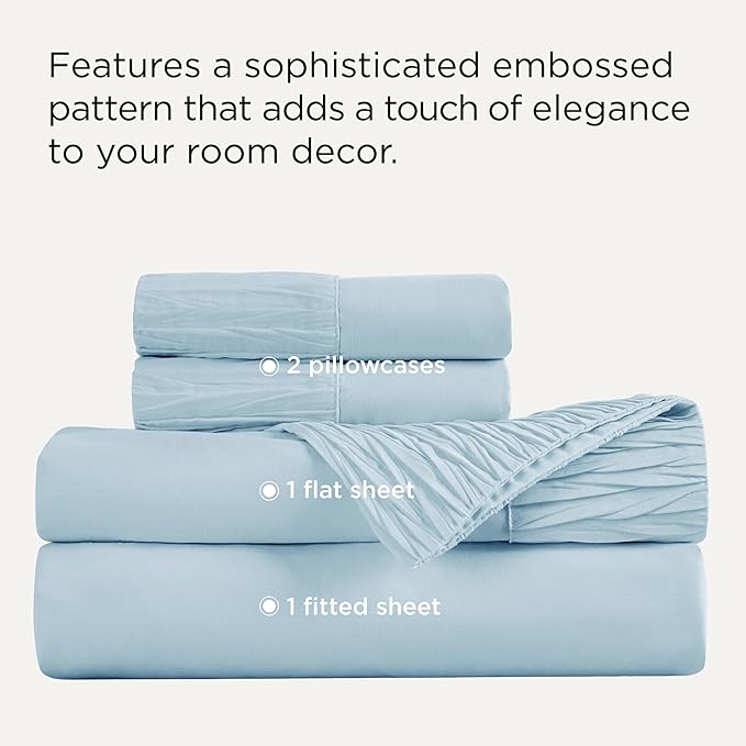 Bedsure Full Size Bed Sheets - 4 Pieces Soft Full Sheet Set - Breathable & Cooling - Hotel Luxury - Easy Care Polyester Microfiber Bedding for Women, Men, Light Blue