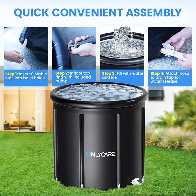 ONLYCARE Upgrade XXL 135 Gal Ice Bath Tub for Athletes - Cold Plunge Tub with Cover - Multiple Layered Cold Water Portable Ice Pod for Therapy Recovery at Home Outdoor Gym Use