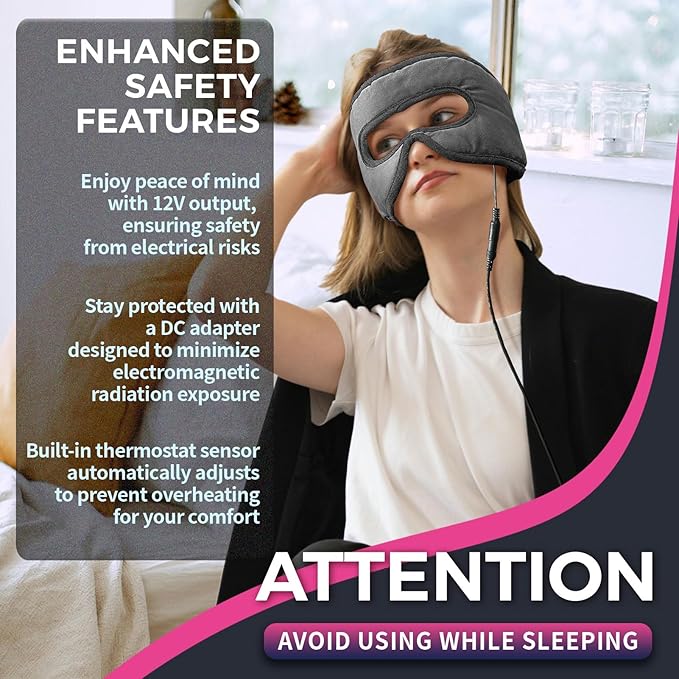 Sinus Pressure Relief Heated Eye Mask with Openings, Face Heating Pad for Eyes, Sinusitis, Hormone Migraine, Tension Headache Relief