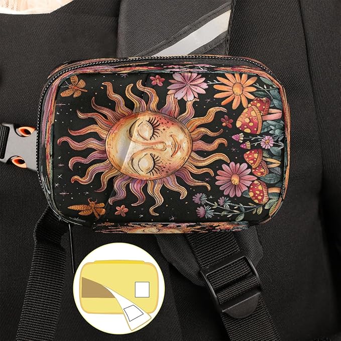 Flowers Sun Mushroom Butterfly Travel Pill Organizer Box Weekly Portable Pill Case Daily Pills 7 Day Small Birth Control Pills Container Removable Compartments for Medicine Vitamins Fish Oil