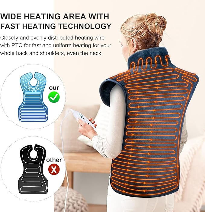 Qoosea Electric Heating Pad for Neck and Shoulders Back Relaxing 24'' x 39'' XL Weighted Heat Wrap with Fast-Heating 10 Heat Settings 9 Timer Settings Auto Shut Off Available Machine Washable Warm