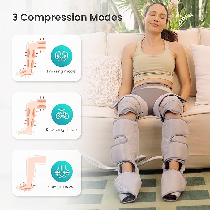 Snailax Leg Massager for Circulation and Pain, FSA or HSA Eligible, Leg Massager Machine with Heat and Air Compression, 3 Modes & 3 Intensity, Leg Calf Foot Wraps Massage Boots,Gifts