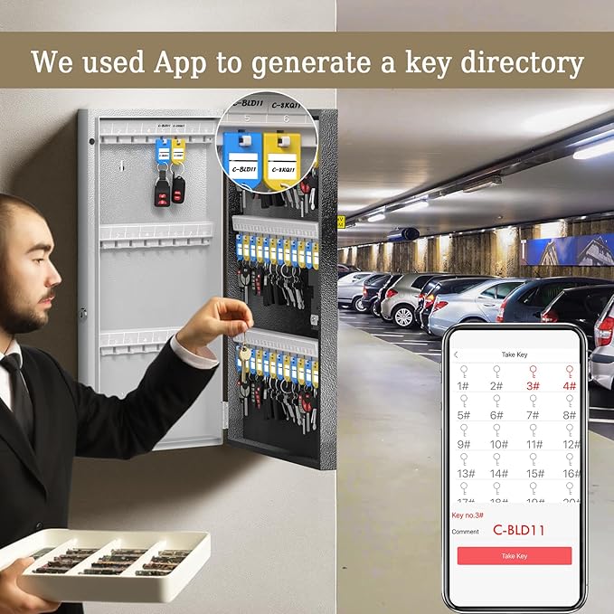 48-Key Smart Key Lock Box Wall Mount – Commercial Key Cabinet with App, Keypad, Bluetooth & WiFi Unlock (Sold Separately), Access Log Tracking, Key Management System for School, Office