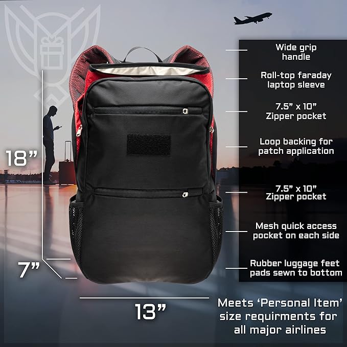 Xtreme Sight Line ~ Xecutive Transport Faraday Backpack for Laptops, Tablets, and Other Mid-Size Electronics ~ Tracking/Hacking Defense ~ Red