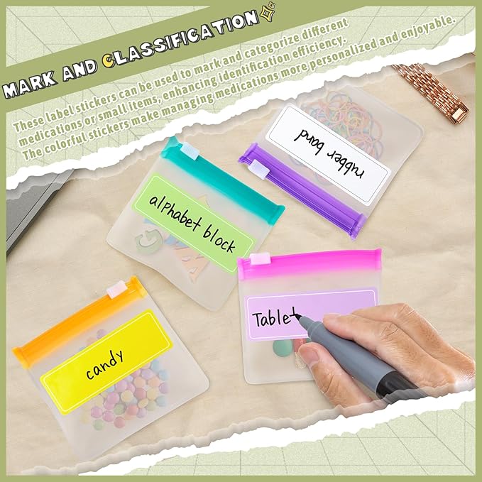 Pill Pouch Bags Reusable Travel Pill Pouches with Labels Set 35 Pcs Pill Baggies Daily Medicine Pill Organizer Small Medicine Bag Self Seal Plastic Pill Packets with Slide Lock (7 Colors)