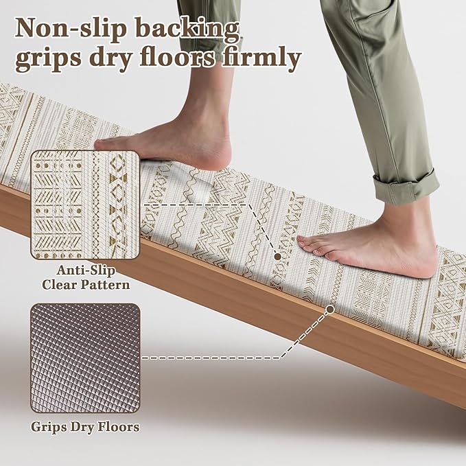 Arttown Anti Fatigue Mats for Kitchen Floor, Boho Moroccan Farmhouse Kitchen Mats Cushioned Anti Fatigue Rug, Waterproof Non-Slip Washable Kitchen Rugs and PVC - Brown/Cream