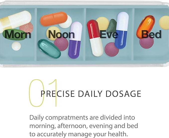 Pill Organizer Box - Weekly Case with Pill Splitter Cutter – Holder –Large Travel Medication Reminder Daily Am PM, Day Night Compartments 7 Day–Medicine Dispenser Twice, 3, 4 Times a Day