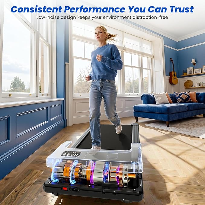 DeerRun Under Desk Walking Pad Treadmill for Home & Office, 6% Manual Incline, 2.5 HP, 0.6–3.8 MPH Walking Speed, 300 lb Capacity, App & Remote Control