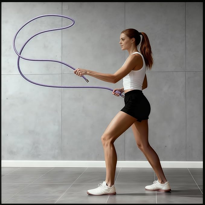 Flow Rope Exercise Jump Rope – 1.5lb Weighted Flow Jump Rope for Cardio, Boxing, HIIT & Upper Body Fitness – Adjustable Double Woven Workout Rope for Women, Beginners – Indoor & Outdoor Use