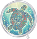 Round Pill Case Small Pill Box with Mirror Pocket 3 Compartment Vitamin Pill Medicine Case Organizer Pill Containers for Traveling Mandala Sea Turtle One