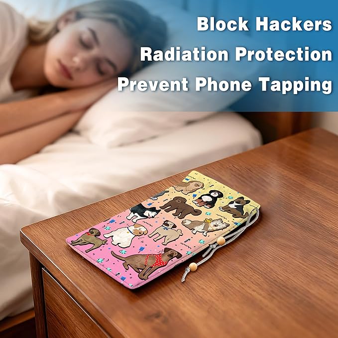 EMF Shield Sleeve for Cell Phone Reduce Signal Anti-EMP Pouch Against Radiation, EMF, 5G, RFID Blocking 4x8 Inch Dog-Pink Phone Sleeve Bags