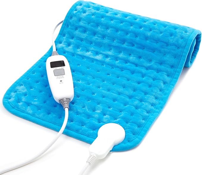 Electric Heating Pad for Back Pain Relief & Cramps - 6 Heat Settings,Auto Shut Off,Moist Heat Options,Portable Heated Pads for Neck/Shoulder Machine Washable Gift for Men Women,Blue,12"x24"