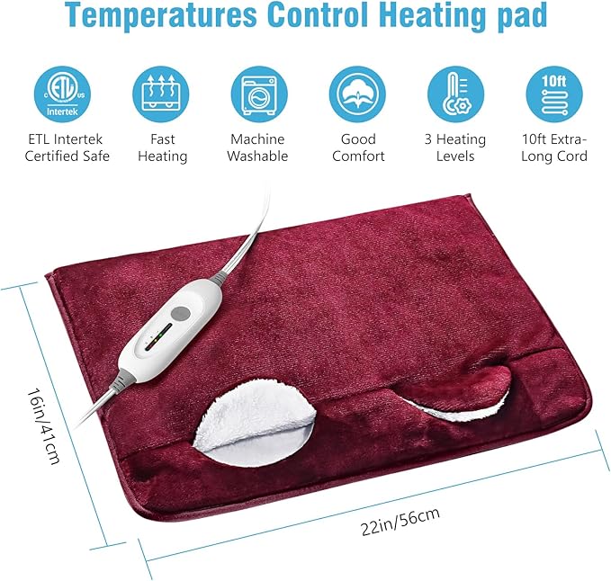 Electric Heated Foot Warmer Soft Flannel Foot Heater with 2h Auto Off & 3 Heat Levels Full Body Use Heating Pad for Feet, Abdomen, Cramps, Pain Relief Pocket Design 16" x 22" Red