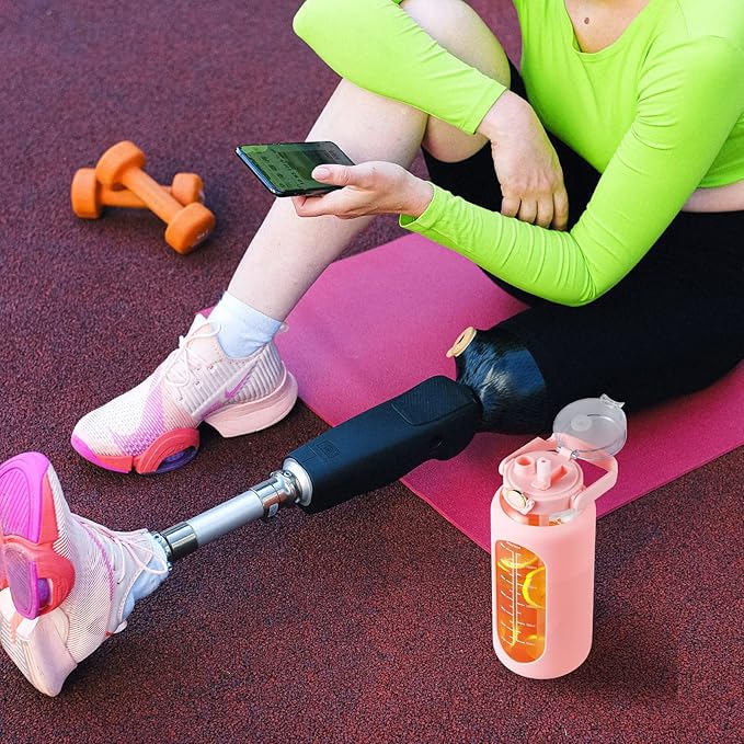 Glass Water Bottle with Straw and Handle Lid Half Gallon Motivational Glass Bottle with Silicone Sleeve and Time Marker Large Reusable Sports Water Jug for Gym Home Workout