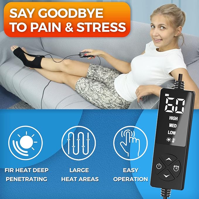 sticro Ankle Heating Pad for Achilles Tendonitis and Plantar Fasciitis Relief, Heated Ankle Brace Foot Heating Pad Wrap with Massage Ball for Sprained Ankle, Arthritis Foot Heel Pain Relief (Black)
