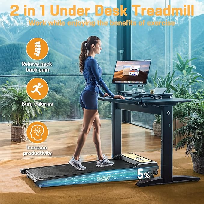 FUNRAY Walking Pad with Incline, Under Desk Treadmill with 2 Control Options, Ultra Slim Design and Double Shock Absorption, LED Display, Powerful and Quiet Treadmill for Walking/Jogging