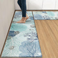 Arttown Blue Sea Shell Anti-Fatigue Kitchen Rug Set of 2 Fish Ocean Tropical Coral Vintage Cushioned Floor Standing Mat Waterproof Non-Slip Kitchen Mat and PVC Ergonomic Comfort Foam Rug