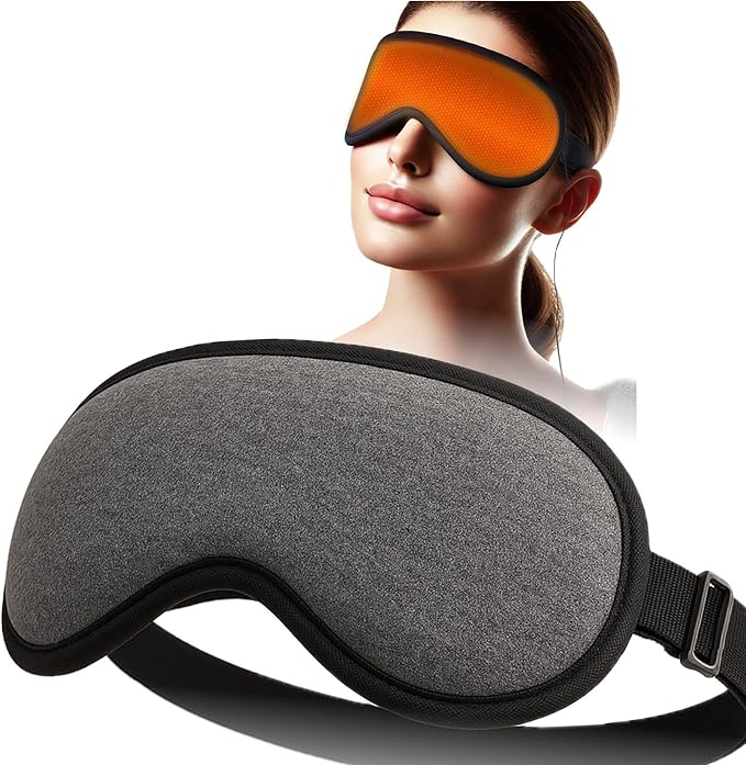 Heated Eye Mask for Dry Eyes Relief - USB Powered Steam Warm Compress, Hygienic Eyelid Pads, Heating Pad with 3 Level Temperature Control, Eye Care for Travel Home Use - Grey