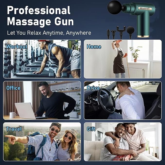 Massage Gun,Upgrade Deep Tissue Muscle Massage for Pain Relief,Percussion Massager with 4 Massage Heads & Silent Brushless Motor,Portable Handheld Massager Gifts for Women Men